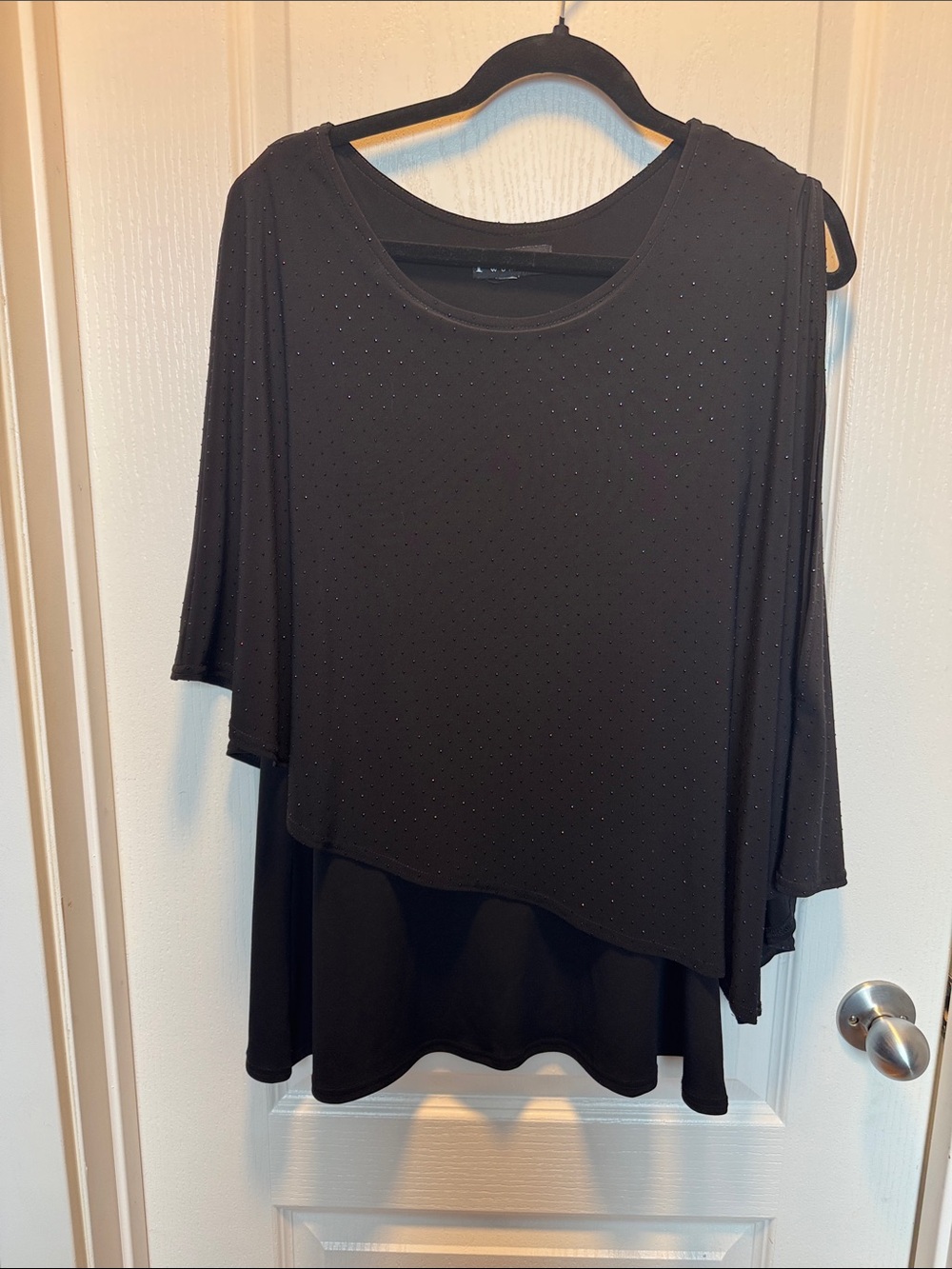 Cold-Shoulder Layered Black Tunic Top
